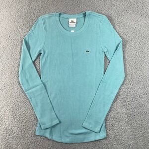 Lacoste Waffle Knit Thermal Top Women's US Size S Aqua Blue Long Sleeve VTG NWT